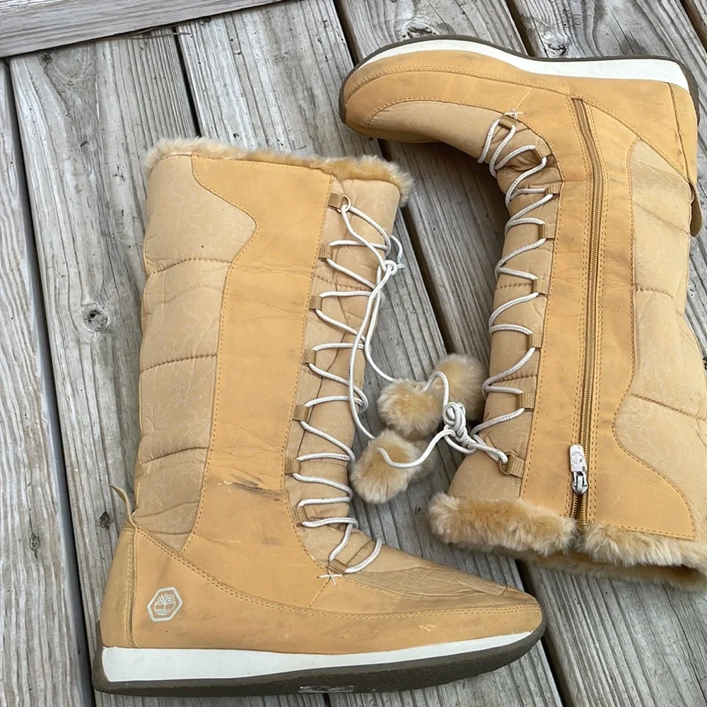 Timberland Girls Nordic Groove Tall Winter Boots Wheat Suede Leather Size J7